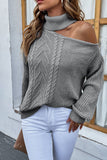 Cable Knit Cut Out Shoulder Pullover Sweaters