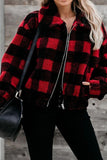 Red Plaid Print Sherpa Jacket Winter Outfits Coat