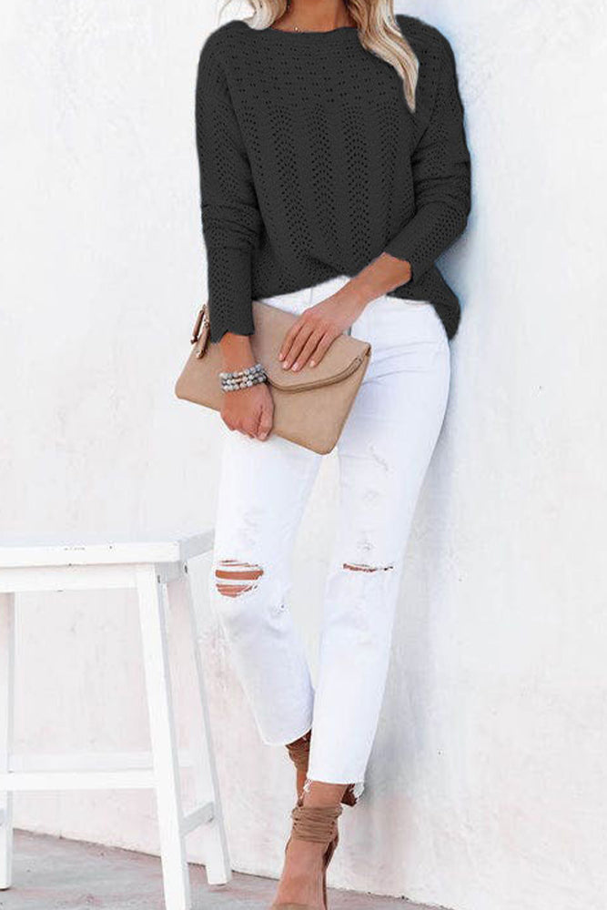 Plain Hollow Out Long Sleeve Sweater