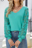 Crochet Lace Long Sleeves V Neck Knit Sweaters