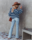 Off Shoulder Pin Striped Loose Pullover Sweaters