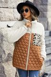 Color Block Leopard Patchwork Zipper Fleece Coat