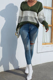 V Neck Color Block Cable Knit Sweaters
