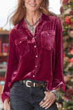 Solid Velvet Single-breasted Front Pocket Shirt Unishe Wholesale