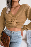 Plain V Neck Twisted Sweater Crop Top