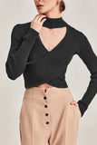 Autumn Outfits Surplice V Neck Rib Knit Long Sleeves Top