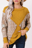 Orange Tribal Geometric Print Ribbed Knit Top