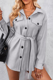 Plain Open Button Waist Belt Fleece Winter Coat Coat