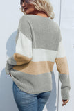 V Neck Color Block Cable Knit Sweaters