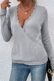Autumn Outfits Deep V Neck Lace Splicing Knitting Sweater