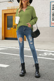V Neck Turndown Collar Long Sleeve Sweater