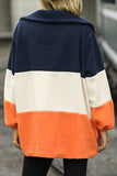 Colorblock Splicing Zipper Neck Fluffy Sweatshirt
