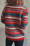 Multicolor Striped Front Winter Outfits  Open Button Knit Cardigans