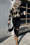 Rhombus Colorblock Splicing Long Sleeve Sweater