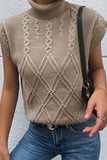 Brown Turtleneck Sleeveless Cable Knit Sweater