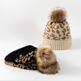 Leopard-print rolled-trimmed pom-pom hat