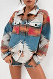 Women Winter Outfits Aztec Print Pocketed Button Up Shackets