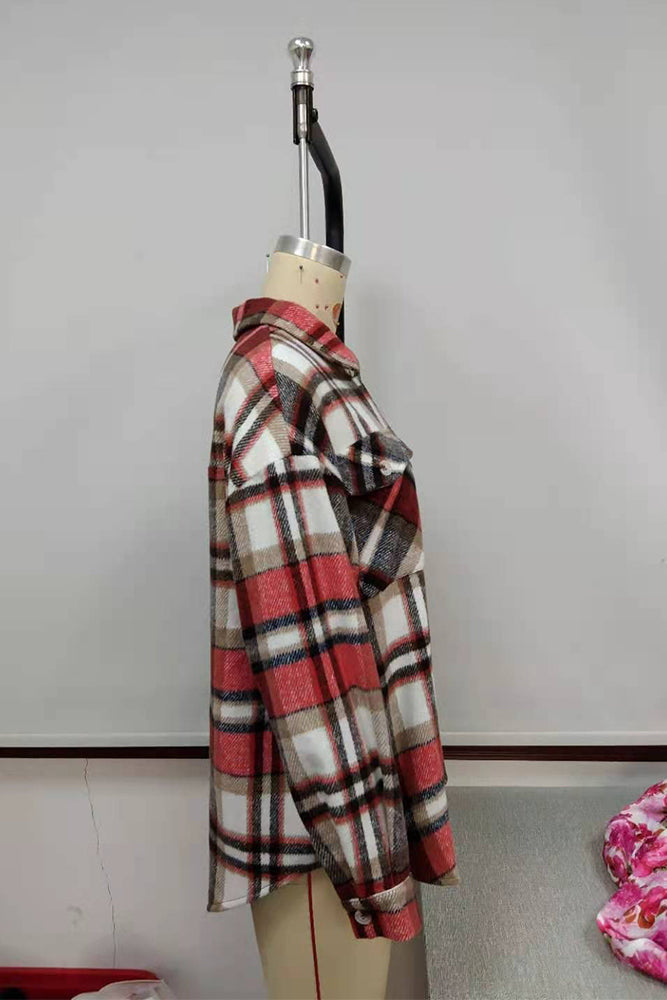 Plaid Flannel Button Down Pocketed Shacket Jacket winter outfits  Coats