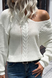 White V Neck Hollow Cable Knit Winter Outfits Sweater