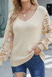 Crochet Lace Long Sleeves V Neck Knit Sweaters