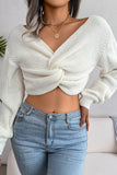 Plain V Neck Twisted Sweater Crop Top