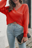 Crisscross V Neck Winter Outfits  Long Sleeve Sweater