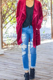 Winter Outfits Plain Lapel Collar Open Velvet Cardigans