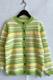 Multicolor Striped Front Winter Outfits  Open Button Knit Cardigans