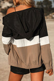 Color Block Open Zipper Drawstring Hem Winter Outfits Coat