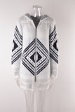 Aztec Knitting Open Front Cardigan With Hood