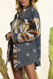 Distressed Aztec Stars Print Patchwork Denim Jacket Coat