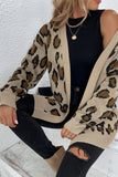 Winter Outfits Leopard Knit Pocketed Open Front Sweater Cardigans
