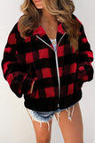 Red Plaid Print Sherpa Jacket Winter Outfits Coat