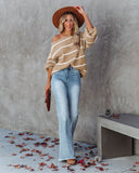 Off Shoulder Pin Striped Loose Pullover Sweaters