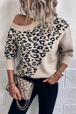 Turtleneck Cold Shoulder Leopard Knitting Sweater Autumn Outfits