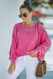 Rose Solid Splicing Loose Pullover Sweatshirt