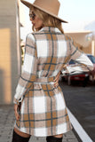 Open Button Plaid Long Jackets With Waist Belt