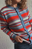 Multicolor Striped Front Winter Outfits  Open Button Knit Cardigans