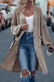 Khaki Front Open Puff Sleeve Cardigan