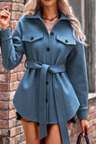 Plain Open Button Waist Belt Fleece Winter Coat Coat