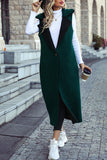 Green Lapel Sleeveless Long Fleece Winter Outfits Coat