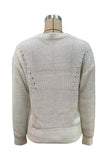 White V Neck Hollow Cable Knit Winter Outfits Sweater