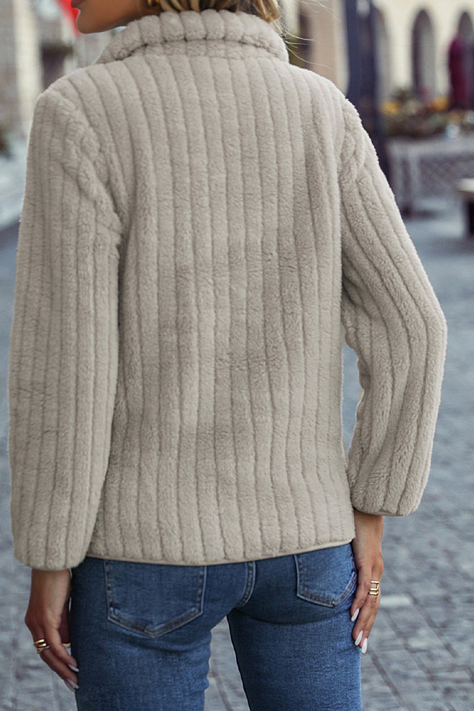 Zip Collar Fleece Pullover Sweatshirt with Pockets