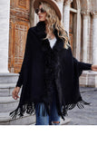 Fleece Open Front Tassle Kniting Long Cardigan Winter Outfits