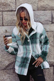 Plaid Button Up Hooded Fleece Coat
