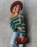 Off Shoulder Pin Striped Loose Pullover Sweaters