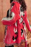Winter Outfits Aztec Stripes Splicing Front Open Tassle Knitting Coat