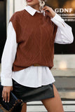 Dark Brown Cable Knit Sleeveless Vest