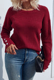 Plain Button Cuff Long Sleeves Knit Sweaters