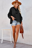 Black Casual Button Solid Patchwork Trim Hoodie